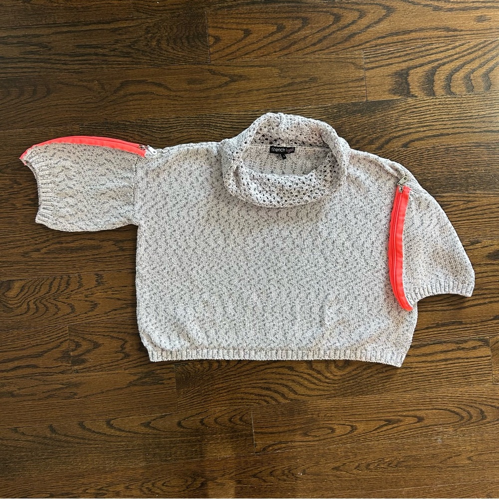Y2K French Kyss Cropped Sweater – Neon Zip Sleeves | Size S